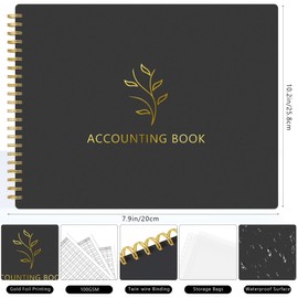 AKONEGE Accounting Ledger Book for Small Business Bookkeeping & Personal Use, Horizontal Expense Tracker Notebook for Family Budget, Bookkeeping Record Book Money Expense & Income Log Journal, Black
