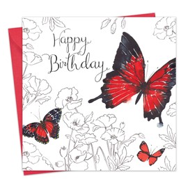 Twizler Happy Birthday Card For Her with Silver Foiling, Unique Watercolour Effect and Butterfly - Female Birthday Card – Womens Birthday Card – Ladies Birthday Card