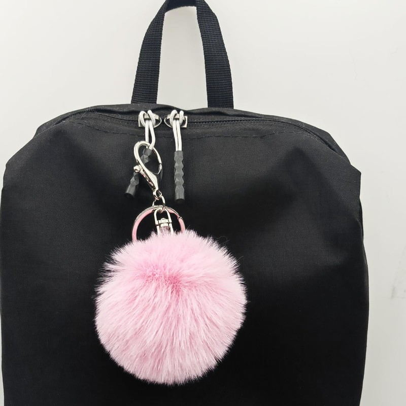 MMQXWZG 2 Pieces Pom Pom Keychain Artificial Rabbit Fur Puff