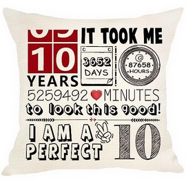 Aocaso 10th Birthday Gifts for Girls Boys Teen Birthday Cushion Cover 18x18 Inches for 10 Years Old Sister Daughter Son Granddaughter Grandson Friend Classmates Birthday Gift Decorations(10)