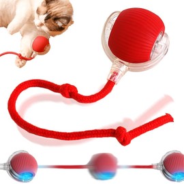 SQworld Cat Rolling Ball,Interactive Pet Rolling Ball, Interactive Cat Ball Toy,Interactive Cat Dog Toys Ball Fast Rolling,360° Smart Automatic Rolling Pet Ball (red)