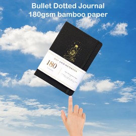 BUKE Dotted Journal,180Gsm Bamboo White Paper, 5 * 5MM Dot Grid 160 Pages, A5 Size Dot Grid Notebook BUJO, Colored Silver Edges and Mystery bottle