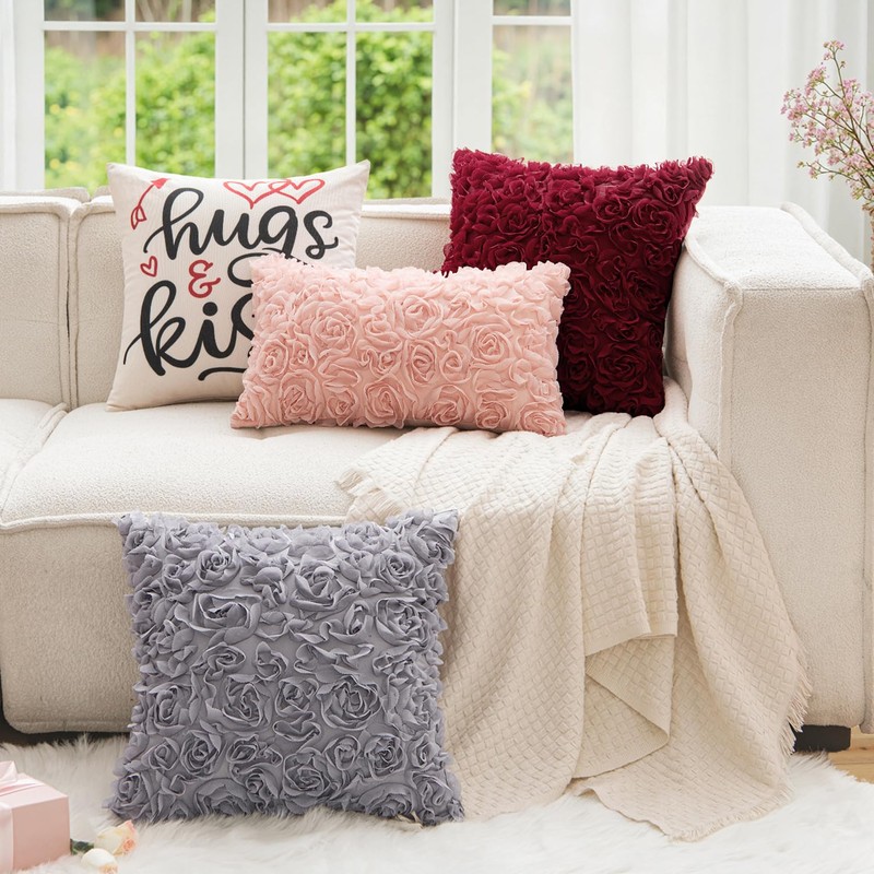 MIULEE Decorative Rose Flower Pillow Cover Pack of 1 Peach