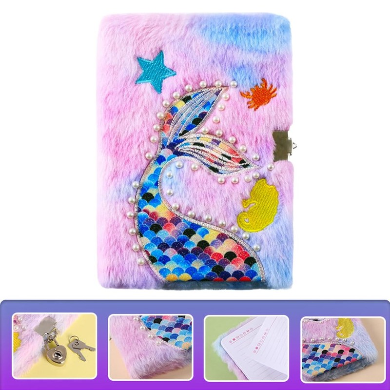 Mermaid Notebook with Plush, A5 Sequins Diary Mermaid Journal for