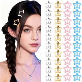 Multicolor Star Hair Pins, Smooth Edge Non-Slip Barrettes with Firm Grip to Prevent Crease and Damage on Fine Hair for Women Girls Toddlers Pets Y2K Daily Wear, 40pcs Gold Silver Pink Blue, 1.18 in