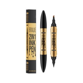 2-in-1 Waterproof Eyebrow Pencil and Eyeliner, 4 Micro-Fork Tip Microblading Pen, Long-Lasting, Smudge-Proof (Deep Brown)