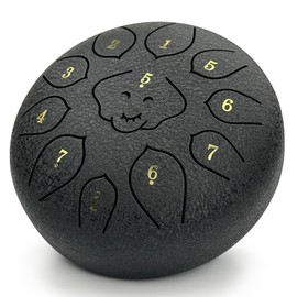 Steel Tongue Drum 6 Inch 11 Notes, Rain Drum for Meditation & Garden, Carbon Steel with Bag & Mallets, Musical Gift for Beginners (Matte Black)