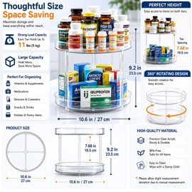 IPENP Vitamin Storage Organizer, 1 Tier 10.3" Rotary Turntable Organizer for Vitamin Bottles and Prescription Bottle, Bottle Organizer for Countertop, Bathroom Cabinet Storage