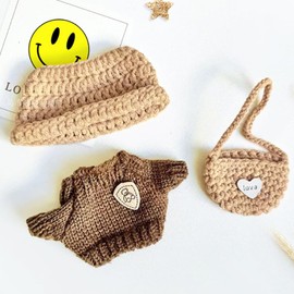Doll Clothes, Handcrafted Knitted 3-Piece Set, Doll Outfits with Hat, Sweater & Crossbody Bag, Premium Dolls Accessories for 15-17cm Dolls, Suitable for Any Occasions (No Doll)