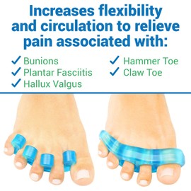 ViveSole Toe Stretchers (4 Pieces) - Silicone Gel Separators - Therapeutic Spa Spreaders for Plantar Fasciitis, Bunions, Overlapping Hammer Toe Spacers - Metatarsal Yoga Cushion