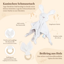 GHHKUD Baby Gift Boy & Girl/Newborn, Gifts for Birth with Rabbit Cuddle Cloth, Teething Ring, Bib, Baby Socks, Wooden Sign, Baby Handprint and Footprint Set, Baby Gift Set