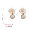 14K Gold Flower Pearl Drop Earrings for Women, Green Enamel