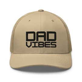 RIVEMUG Dad Vibes Premium Trucker Hat Curved Bill Mid Crown Adjustable Cap Khaki