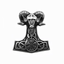 Joddfly Vintage men's Nordic goat thunder hammer compass rune pendant Viking Odin titanium steel amulet pendant necklace with wheat chain 24 inch gift box packaging