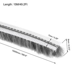 sourcing map Brush Weather Stripping, 15M/49.2Ft Card Slot Seal Strip Pile Weatherstrip Door Sweep Brush for Door Window W Silicon Sheet, 7x8mm/WxH