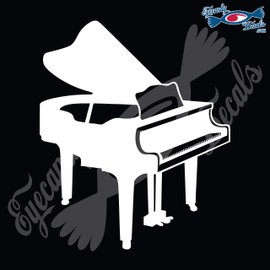 Eyecandy Decals Baby Grand Piano 6 INCH White Decal Sticker