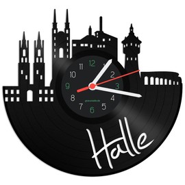 GRAVURZEILE Vinyl Record Clock - Skyline Hall - Wall Clock Made of Cast Vinyl with City Skyline 30 cm - Upcycling Designer Clock - Modern Wall Clock in Retro Vintage Style - Made in Germany