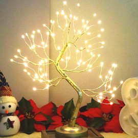 FUCHSUN 108 LED Tabletop Bonsai Tree Light Warm White Fairy Lamp ​with Timer 8 Modes Battery/USB Powered for Living Room Bedroom Home Christmas Decoration (Golden Branches)