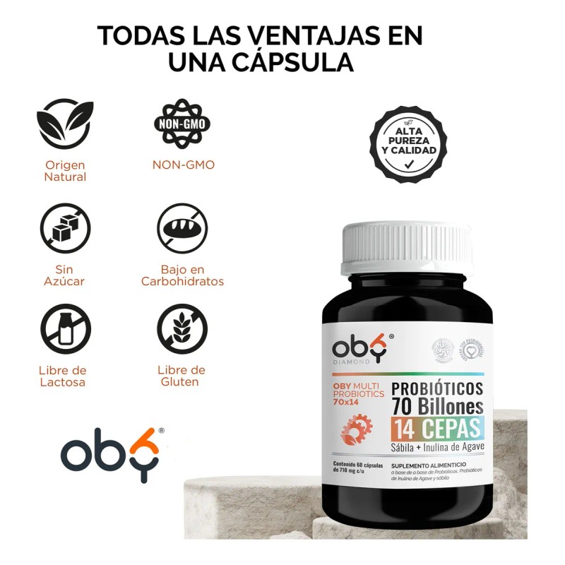 Oby Multi Probioticos Avanzados 70 Billones 14 Cepas Prebioticos Inulina