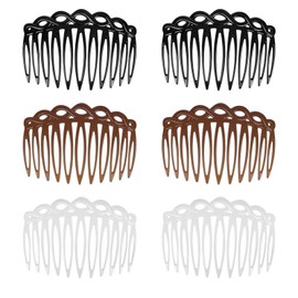 6PCS French Hair Side Combs, Plastic Twist Decorative Styling Comb, Vintage Fine Hair Clips Pins, 3 Colors Bridal Wedding Veil Teeth Combs Accessories for Women Girls
