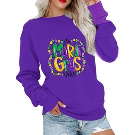 Muhuyi Mardi Gras Sweatshirts for Women Fat Tuesday Funny Tshirt Tops New Orleans Carnival Party Outfits (Purple1,M)