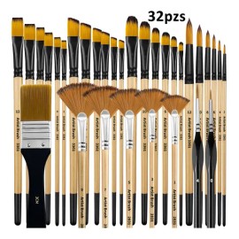 32 Kit De Pinceles Dibujo Para Gouache/pinturas Oleo Wooden Color