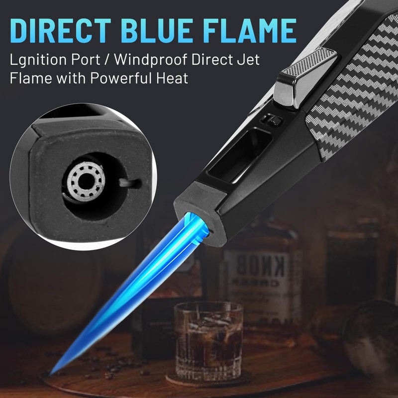 Butane Torch Lighter， Refillable Butane Torch with Safety Lock， Adjustable