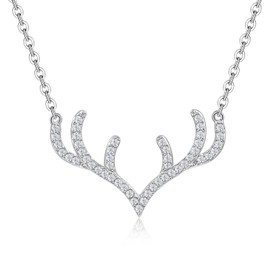Ceaklev Deer 925 Sterling Silver Antler Necklace Cute Antler Jewelry Christmas Gifts Deer Necklace for Women Wife Mom Bestfriends
