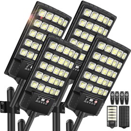 4Pack Solar Street Lights Outdoor Waterproof, 30000LM 6500K LED Motion Sensor Lights, Dusk to Dawn Solar Flood Light with Remote, Solar-Powered Parking Lot Light, Commercial Area Lighting for Outside