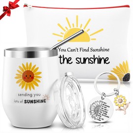 Yaryang 3 Pcs Get Well Soon Gift Baskets for Women Sunflower Gifts Includes Wine Tumbler Flower Keychain Makeup Bag Birthday Communion Christmas Religious Presents for Sister Friend Daughter Mom