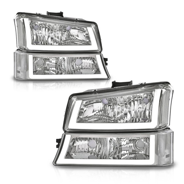 G-PLUS Clear/Chrome Headlights W/ LED DRL Fit For 2003-2006 Chevy