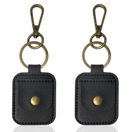 NEETUE 2 Pack Black Leather Jewelry Travel Case Ring Pouch Jewelry Holder for Sports Keychain Pouch Hangs on Bag and Keys Mini Pouch Keychain for Rings, Necklaces, Guitar Pick, Small Coins (Black)