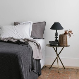 EcoLinen Organic Cotton Tailored Pillowcase - Embroidered, White with olive green embroidery