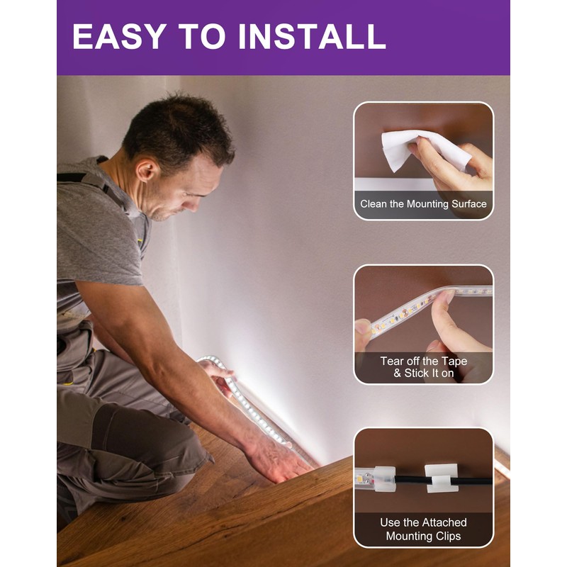 Outdoor LED Strip Lights Waterproof White, 16.4ft High Density Dimmable