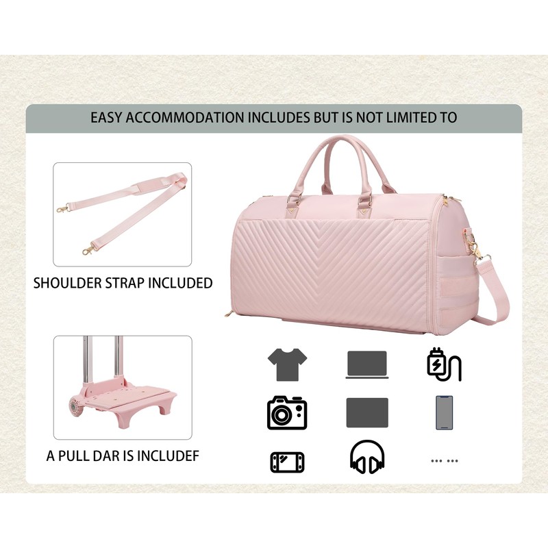 RUIMA Rolling Garment Bags Rolling Duffle Bag with Wheels Pink