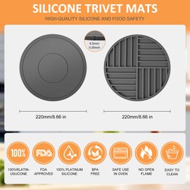 Silicone Trivet Mats 3 Pack Heat Resistant Pot Holders, Multipurpose Non-Slip Hot Pads for Kitchen Potholders, Hot Dishers, Jar Opener, Spoon Holder (Gray)