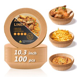 Forro de papel desechable para freidora de aire, 10.3 pulgadas, forro de papel grande para freidora de aire, 100 unidades, almohadillas para orejas de papel antiadherentes, resistentes al aceite,
