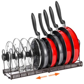 ROOHUA ROOHUA Pot Rack -Expandable Pan Organizer for Cabinet,Pot Lid Holder with 10 Adjustable Compartment for Kitchen Cabinet Cookware Baking Frying Rack,Bronze