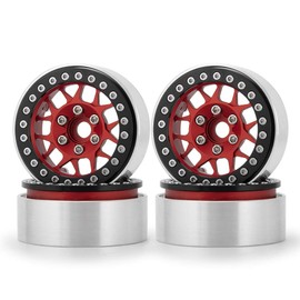RCLIONS 4PCS Aluminum Metal 1.9" Beadlock Wheels Rims for 1/10th RC Crawler Car Axial SCX10 D90 TRX4 (Red+Black)