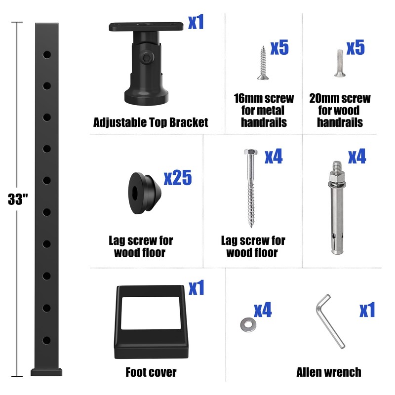 CKE Cable Railing Post Level drilled Cable Railing Post 36"x2"x2"