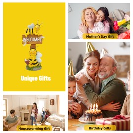 AVEKI Solar Garden Bee Statues Outdoor Decor Welcome Board Porch Decorations with Solar Light Waterproof Garden Decor for Yard Art Lawn Patio Balcony Women Garden Gifts for Mom Grandma