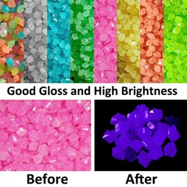 MOCNT 300Pcs Purple Glow in the Dark Pebbles Rock Luminous Cobblestones Glowing Pebbles Stones Garden Yard Decor Home Walkway Aquarium Fish Tank Decoration 14x11mm