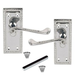 107mm Long Georgian Rope Edge Door Handles Scroll Lever Chrome Polished Latch with Fixing Screws (1 Pair)