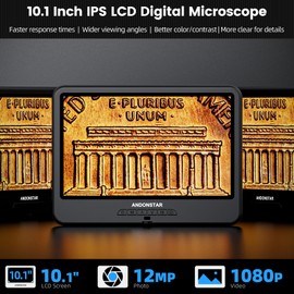 Andonstar AD109 Digital Microscope with 10.1" Screen for Adults, Flexible Boom Arm Stand Soldering Microscope, Coin Microscope Full View for Error Coins with 56 LED Ring Light, 32GB Card