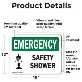 (2 Pack) Safety Shower OSHA Emergency Sign 18 Inch X 12 Inch Vinyl Label Decal Sticker Weather Resistant, UV Protected for Workplace, Business, and Construction Site, Made in the USA