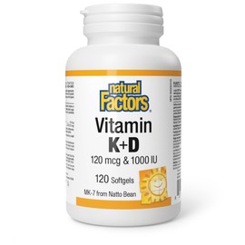 Natural Factors Vitamin K2 + D3 120 mcg & 1000 IU 120 Softgels, MK-7, Canadian Company