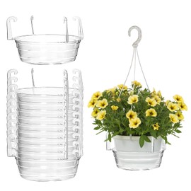 Yudlto 10 Pack 12 Inch Hanging Plant Water Catcher Tray, Clear Plastic Drip Pans for Hanging Baskets, Round Plant Saucer with Hooks for Indoor & Outdoor Flower Pots