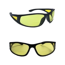 Pink Ribbon Shades 2 Pair Sports Wrap Around Nearly Invisible Line Bifocal Reading Glasses Sunglasses (Yellow/Yellow, 2.5, x)