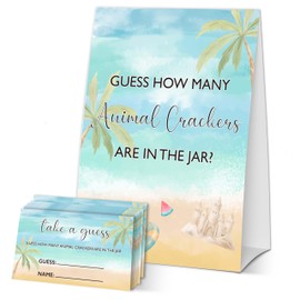 patcate Summer Beach Baby Shower Games, Blue Ocean Guess How Many Animal Crackers Games, Gender Reveal Party Favor Decorations & Supplies, 1 Sign & 50 Cards Game Set-A11