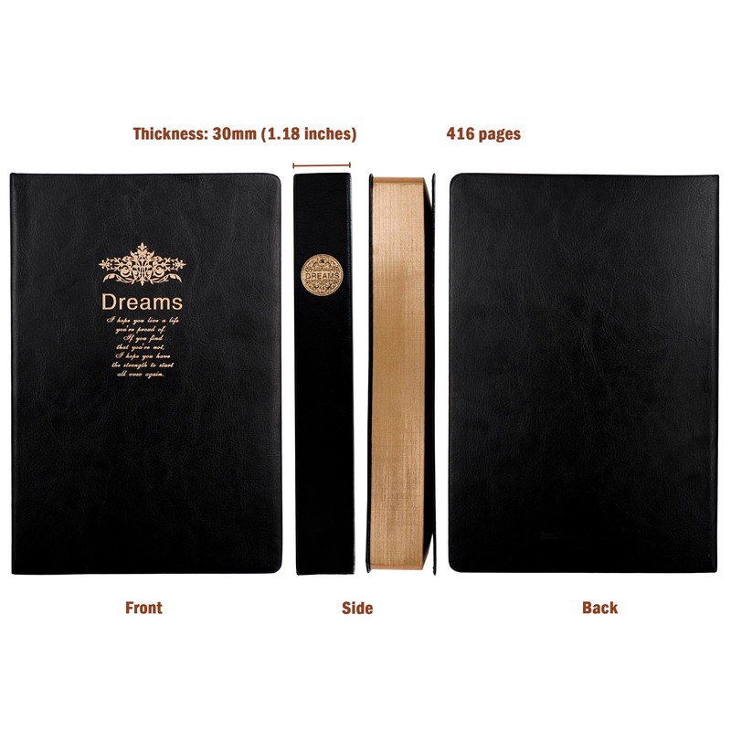 BenOpinion Lined Journal Notebook, Black Faux Leather Cover, 100Gsm Premium